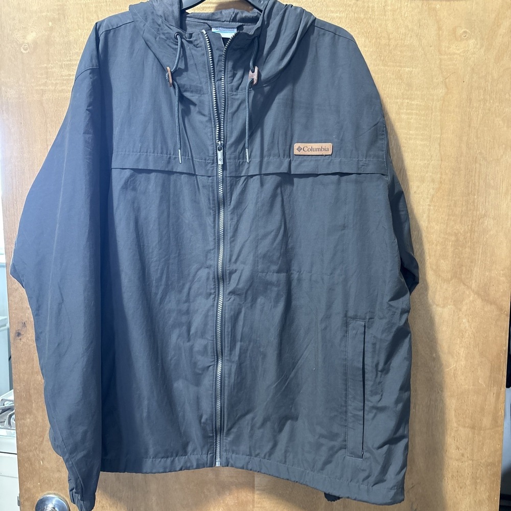 Columbia Men's Full Zip‎ Hooded Windbreaker Jacket Gray Cotton Blend Sz 2X